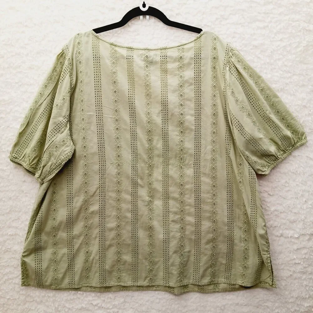 Blouse Celery Embroidered Cottagecore Peasant Boho Eyelet Romantic Floral Sz 2X - Picture 2 of 9